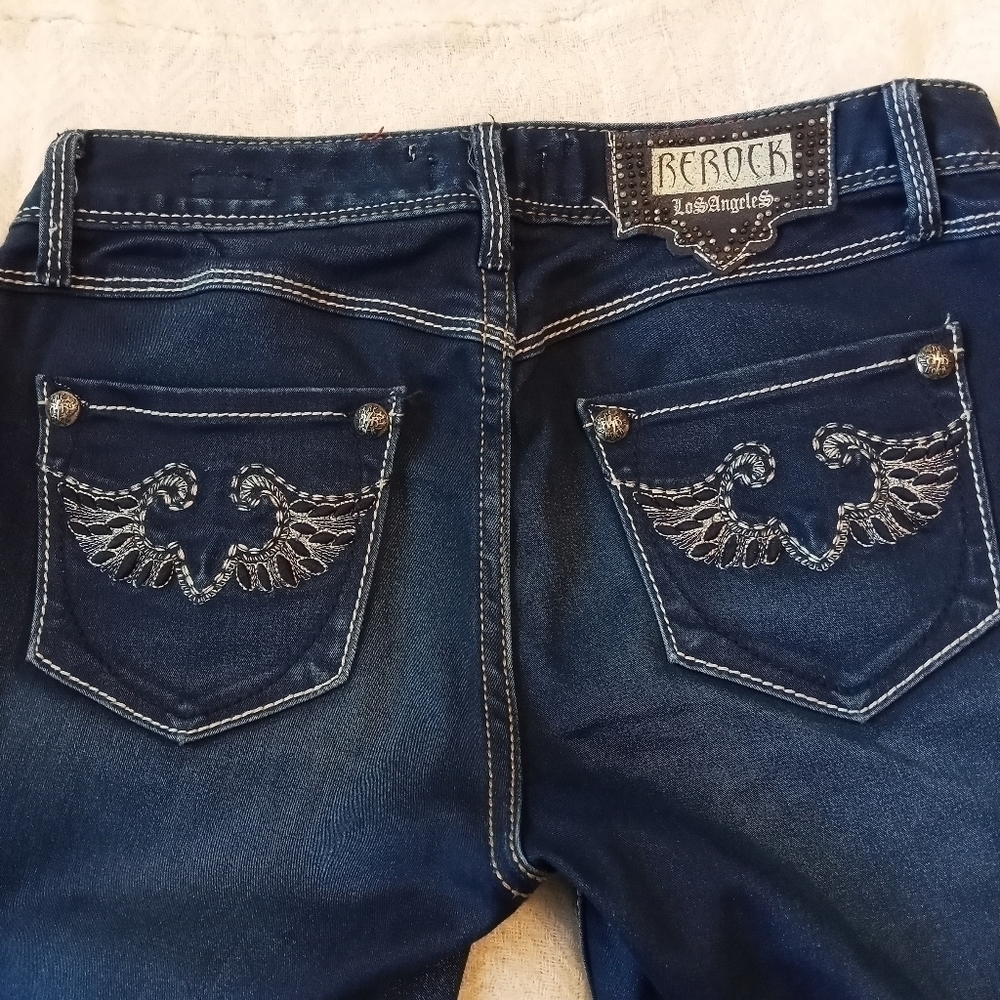 Rerock for Express Dark Wash Embroidered Skinny Jeans Size 2